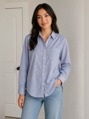 Athleta Blue White Stripe Button Front Shirt Long Sleeve | Size XXS